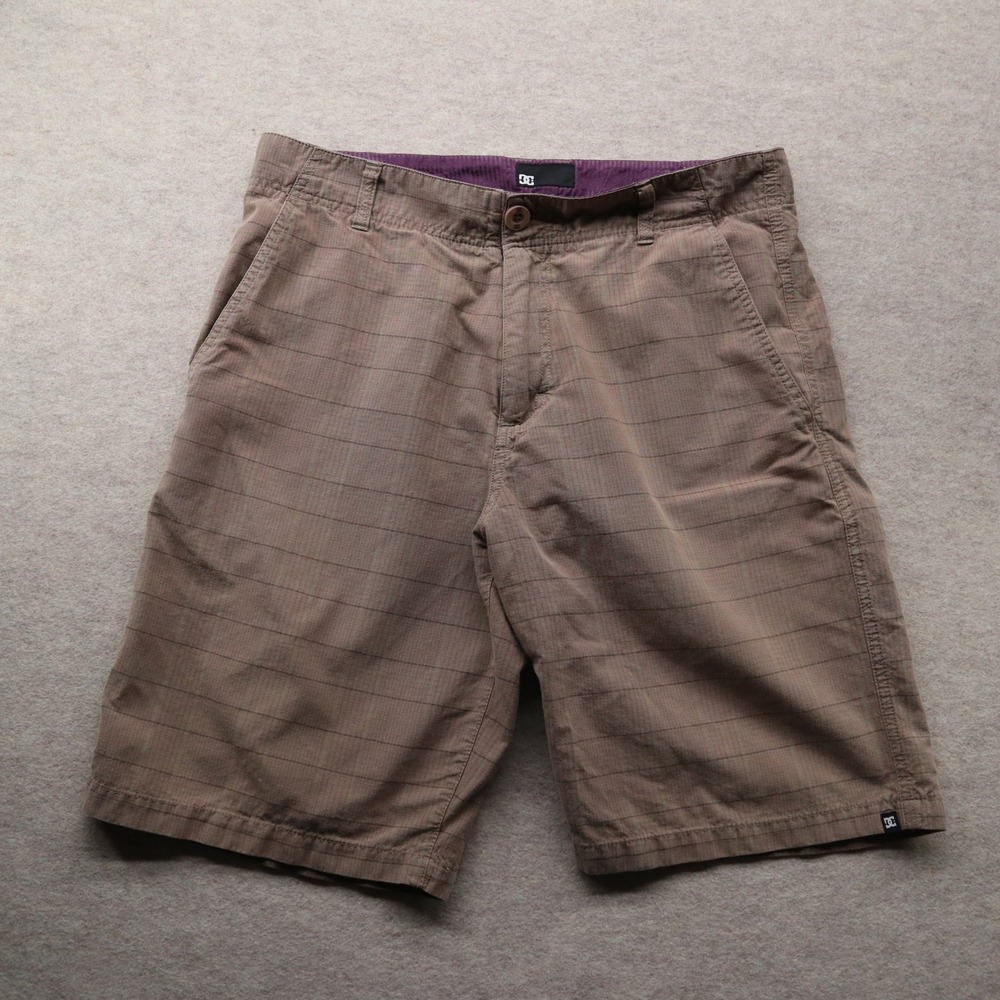 DC Shoes Plaid Skate Shorts 32 Brown Grid Y2K Purple Waistband‎ Details
